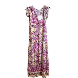 NWT RusttyDustty Boho Tiered Women's Floral Print Maxi Boho Dress Sz 0XL Flowy